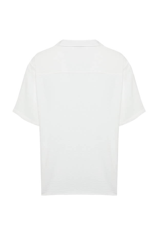 Beyaz Oversize Fit Yazlık Kısa Kollu Keten Görünümlü Gömlek TMNSS24GO00019 - 8