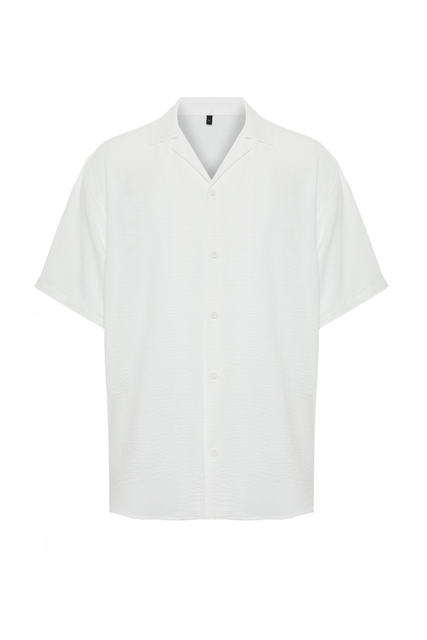 Beyaz Oversize Fit Yazlık Kısa Kollu Keten Görünümlü Gömlek TMNSS24GO00019 - 7