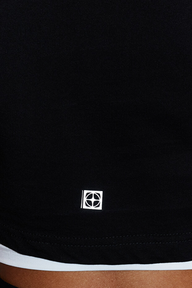 Siyah Beyaz 2 Katmanlı Reflektör Baskılı Crop Örme Spor T-Shirt THMSS24TS00001 - 5