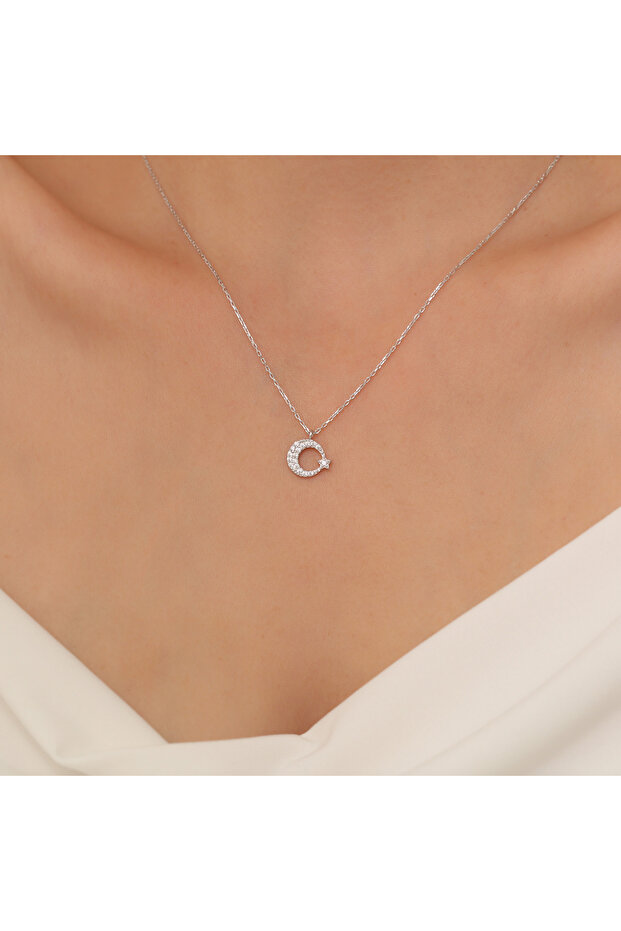 925 Ayar Minimal Ay Yıldız Kolye - 1