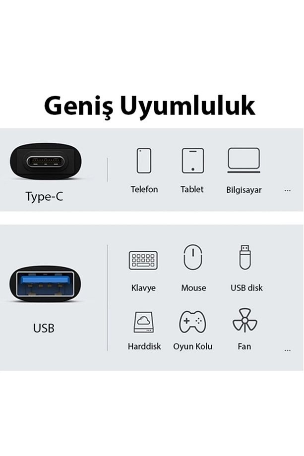Type-C To Usb Dönüştürücü Adaptör Mini Otg Hızlı Data Şarj Aparatı Uyumlu - 4