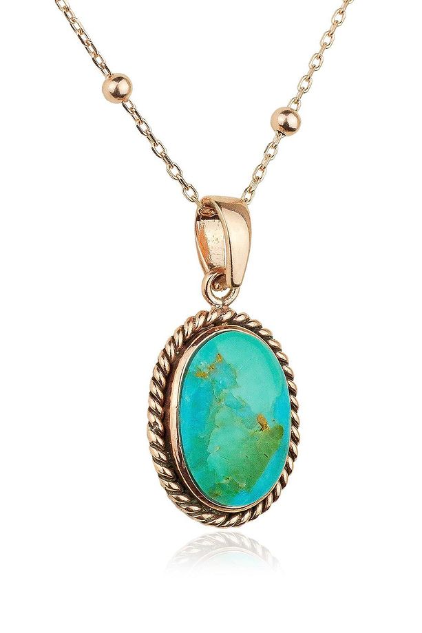 Oval Firuze  Gümüş Kolye - 1