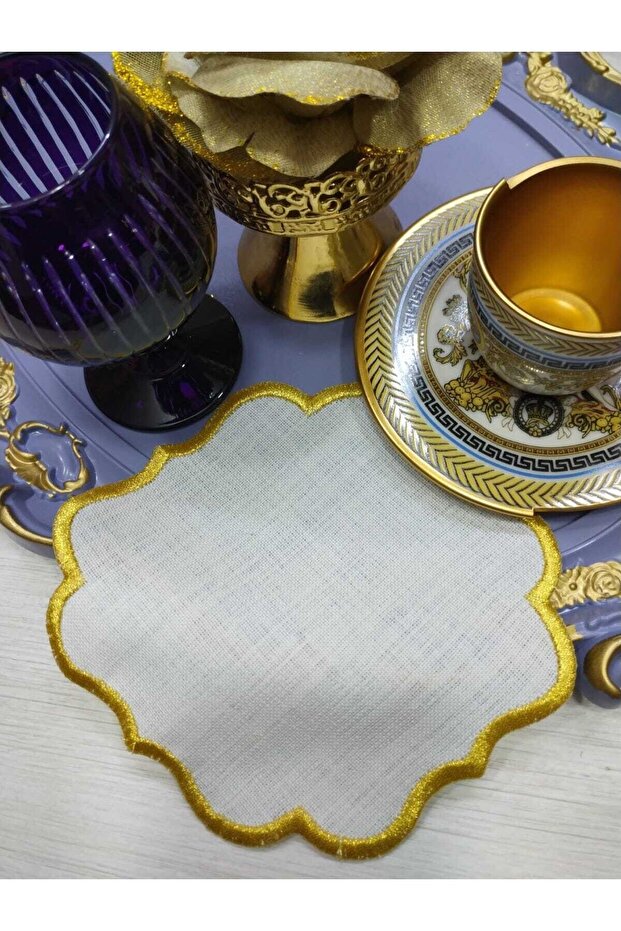 Gold Edge Detailed Cocktail and Coffee Side Serving Napkin 2 Pieces
