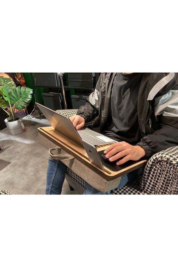 Solak Telefon Ve Tablet Bölmeli Minderli Laptop Sehpası Notebook Bilgisayar Çalışma Masası - 4