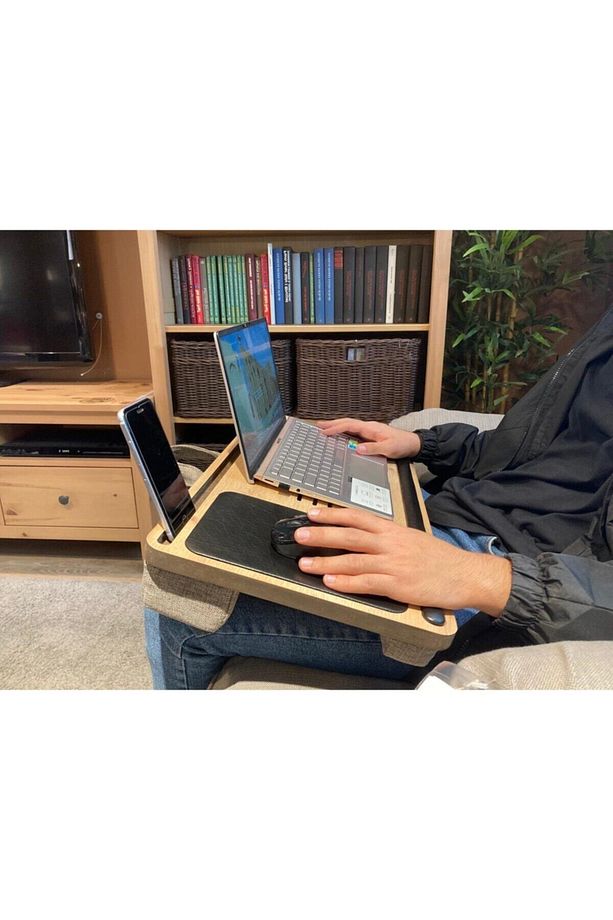 Solak Telefon Ve Tablet Bölmeli Minderli Laptop Sehpası Notebook Bilgisayar Çalışma Masası - 5