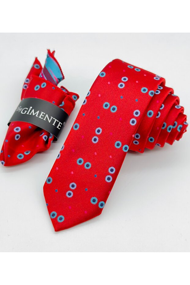 ربطة عنق منديل منقوشة باللون الأحمر - 2