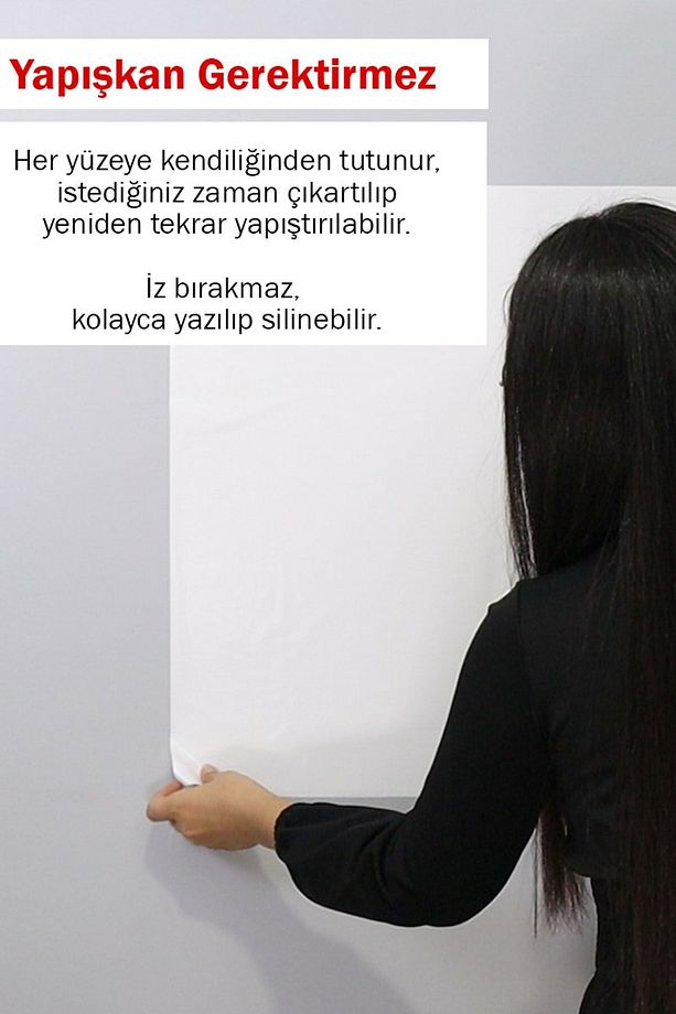 Akıllı Kağıt - 100x150 Cm Beyaz, 10 Adet Yapışkansız Statik Tutunabilir Sihirli Kağıt Tahta - 5