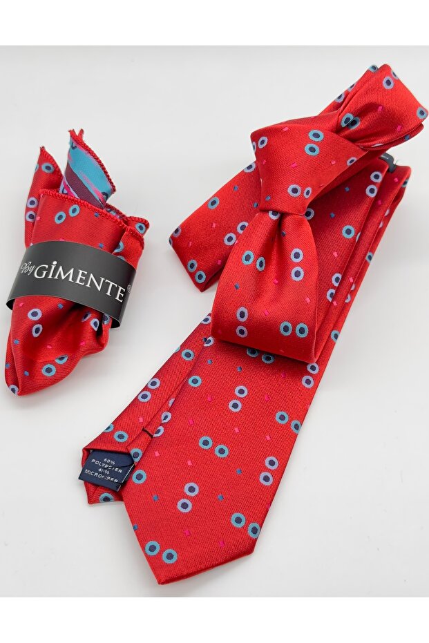 ربطة عنق منديل منقوشة باللون الأحمر - 1