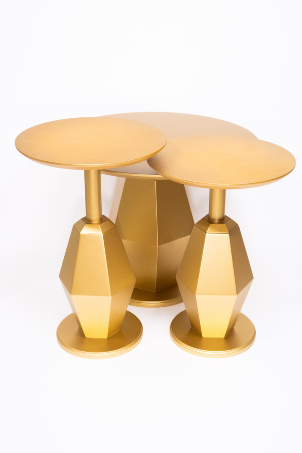 Üçlü Mantar Prizma Zigon Sehpa Seti Mdf Gold Gd-mp0304 - 2
