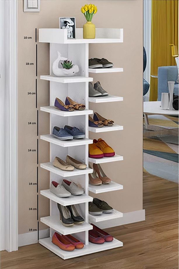 Dekoratif Basamaklı Ayakkabılık, %100 Mdf Ayakkabı Rafı, Beyaz Ayakkabılık Standı, Vestiyer - 4