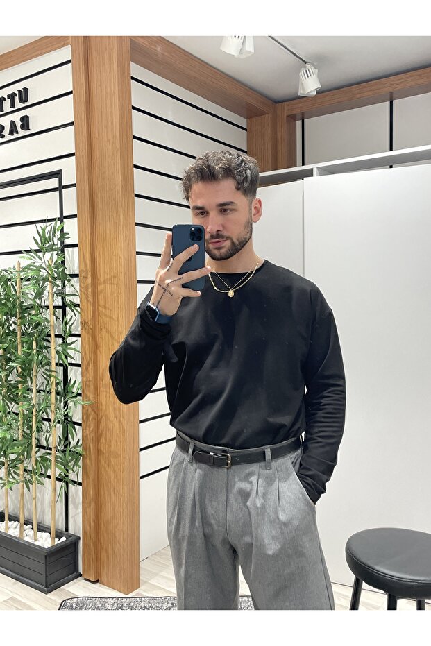 Siyah Oversize Bisiklet Yaka Badi - 3