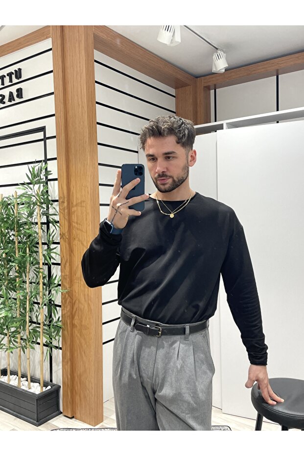 Siyah Oversize Bisiklet Yaka Badi - 4