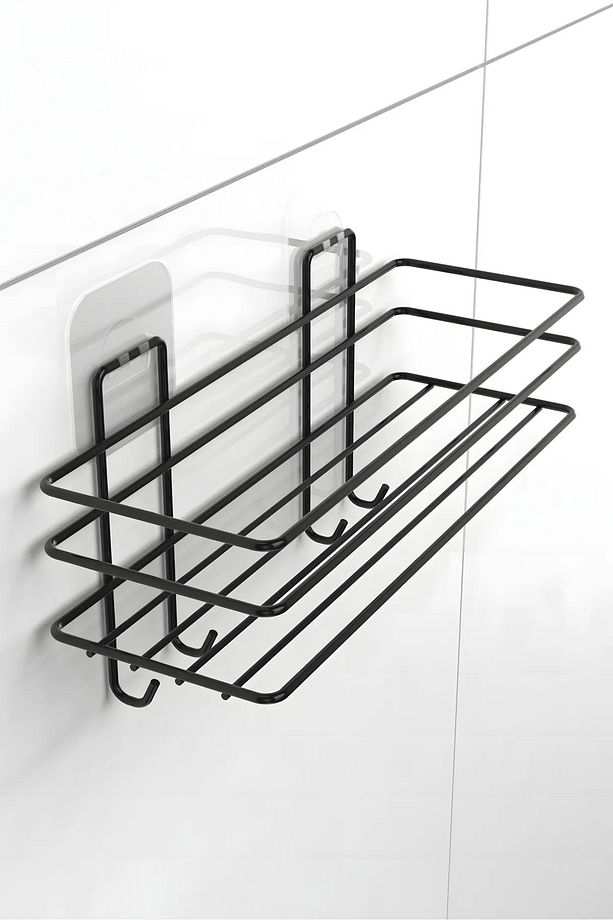 9'lu Set Siyah Fön Makinesi Askısı Havluluk Wc/Tuvalet Kağıtlık Rulo Havluluk Şampunanlık Banyo Set - 3