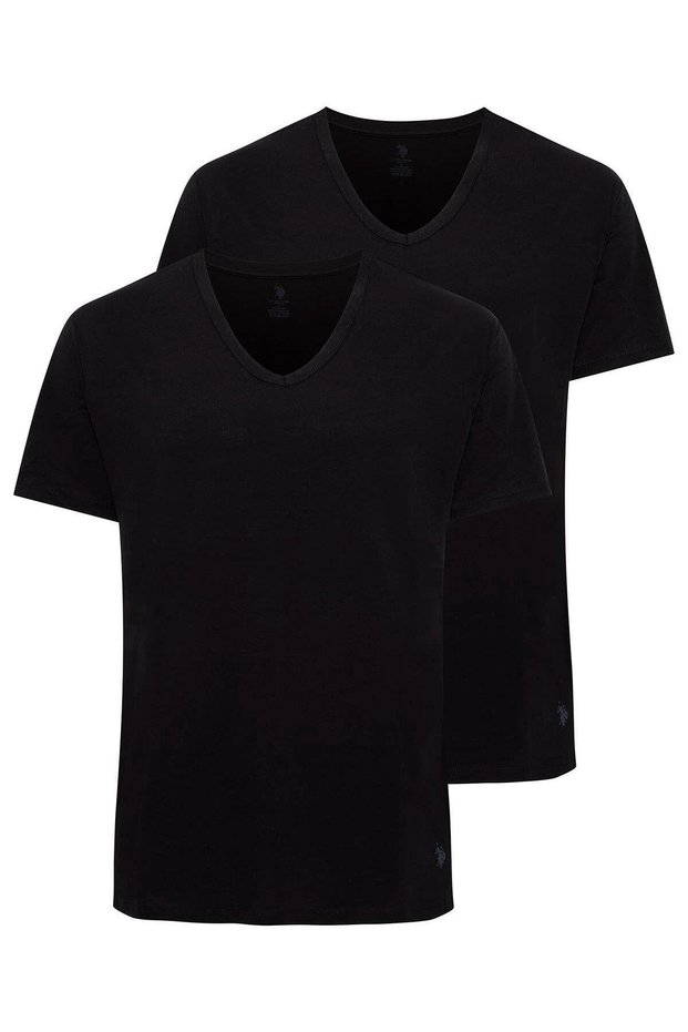 US Polo Assn90001 Men's King Size 2-Piece V-Neck T-Shirt-Black