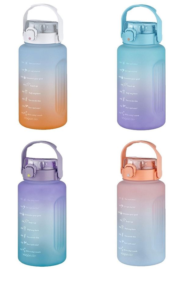 Büyük Boy 2000ml 2litre Pipetli/pipetsiz Kullanım Çift Renk Softtouch Motivasyon Matarası - 3