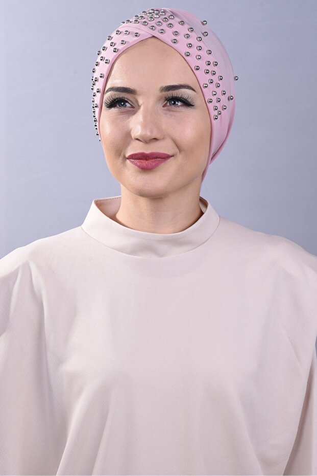 Women's Hijab Pearl and Stone Pool Outer Bonnet Powder