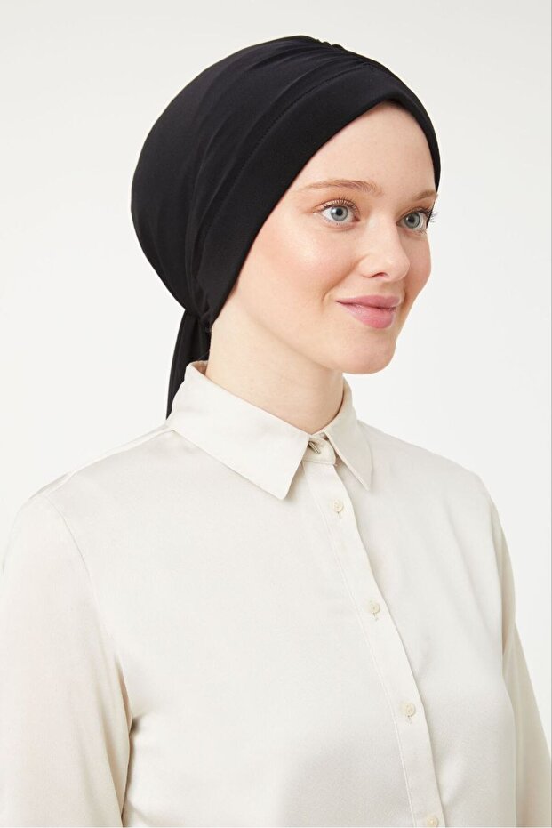 Women's Hijab Dubai Back Tie Bonnet Shawl Black