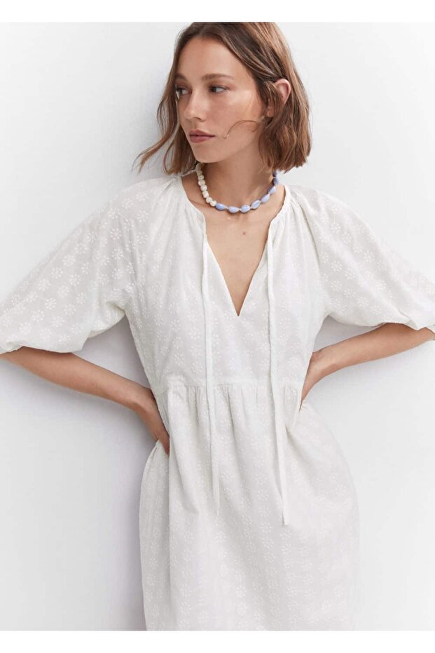 Kabarık Kollu Işlemeli Elbise - 8