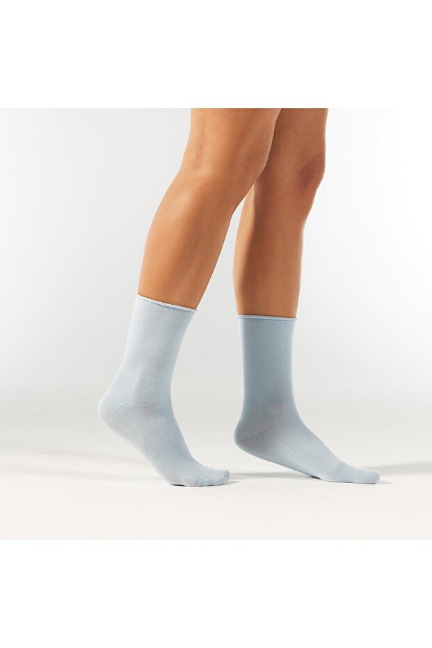 Baby Blue Color Modal Elastic Seamless Women's Socks