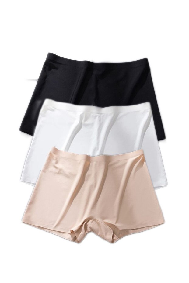 Gathering Effect 3 Pieces Women's Seamless Invisible Non-Marking Mini Shorts Boxer Skirt Underdress Shorts