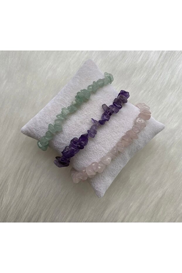Broken Natural Stone 3-Piece Bracelet Aventurine-Amethyst-Pink Quartz