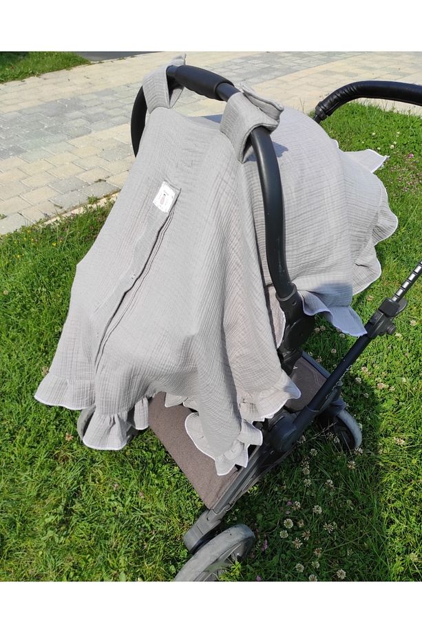 4 Katlı Gri Müslin Fırfırlı Puset Örtüsü ve Puset Minderi, Puset Seti - 2