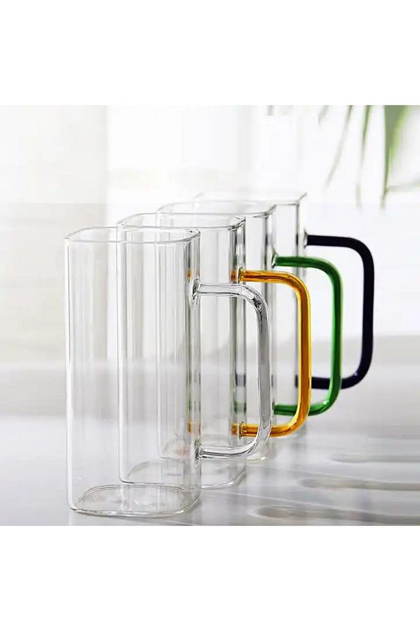 Kare Cam Füme Kulplu Latte,meşrubat,nescafe,süt,su Bardağı 350 ml 3 Adet - 3
