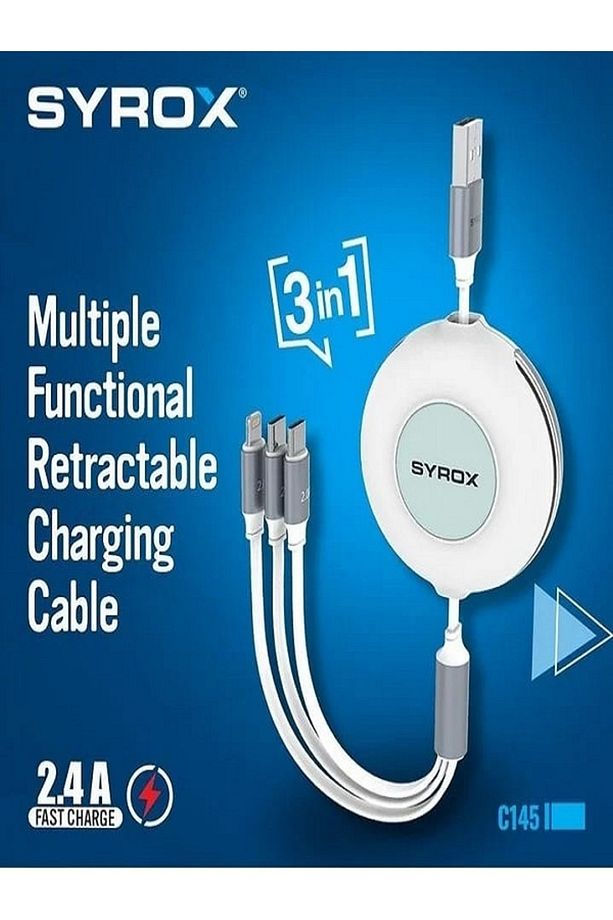 C145 2.4 Amper Makaralı Metal Kablo 3in1 Type-C 2 Lightning 1 - 1
