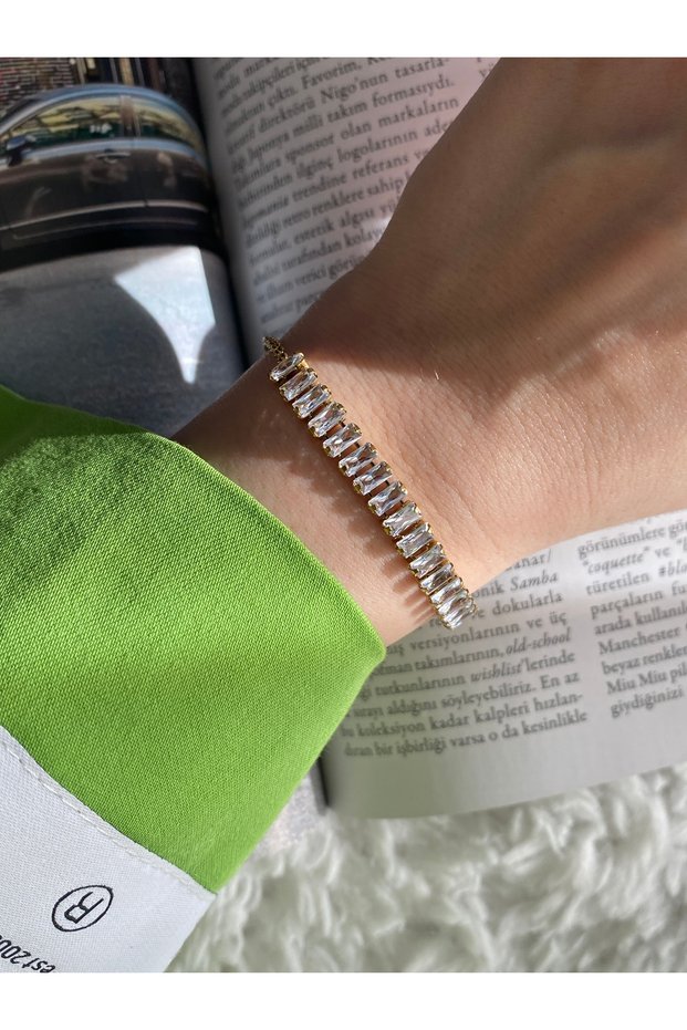 Inline Baguette Stone Steel Anti-Tarnish Bracelet