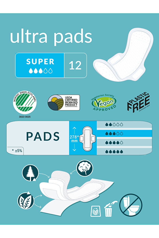 Organik Ve Doğal Kanatlı Ultra Ped Süper 6'lı Set - 72 Adet Ped - 3