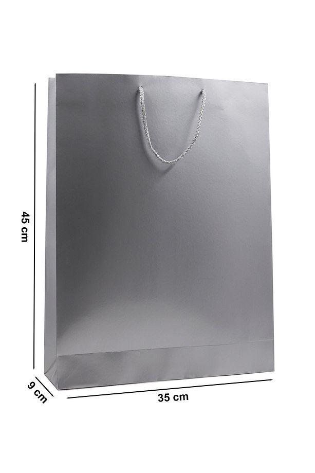 Gümüş Premium Karton Çanta 35 x 45 x 9 cm 2 Adet Hediye Poşeti - 3