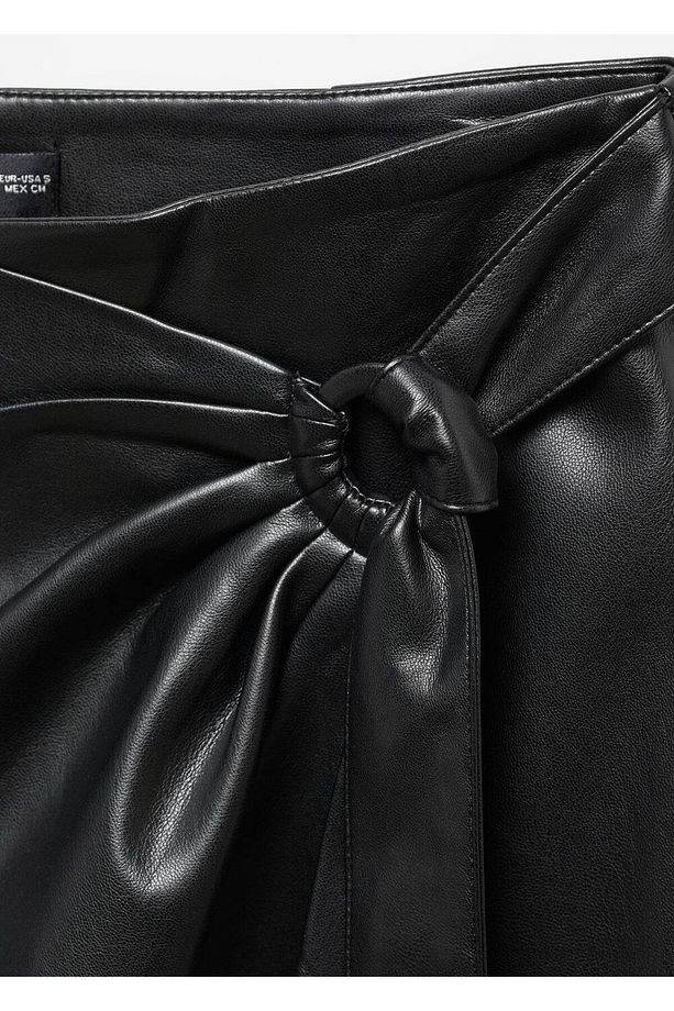 Drape Deri Görünümlü Midi Etek - 7