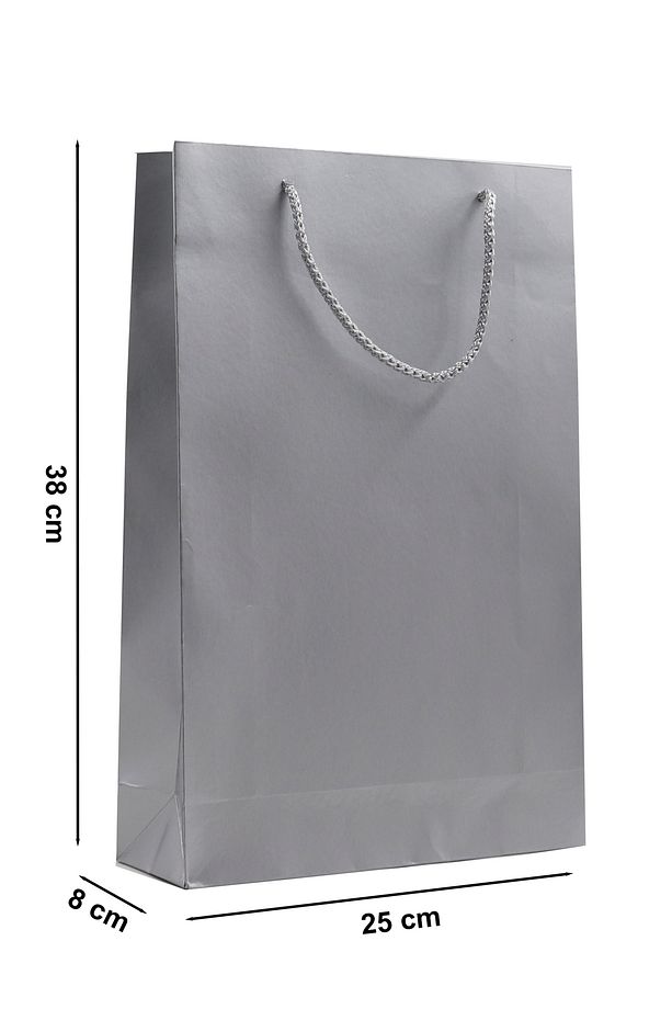 Gümüş Premium Karton Çanta 25 x 38 x 8 cm 2 Adet Hediye Poşeti - 3