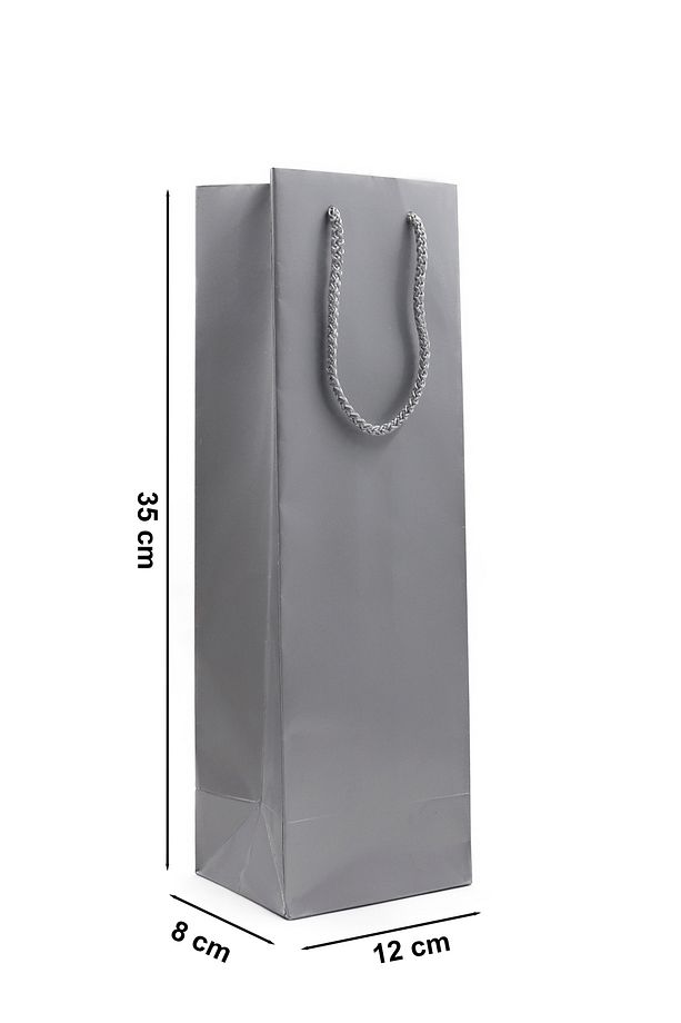 Şişe Boy Premium Gümüş Karton Çanta 12 X 35 X 8 Cm Karton Poşet 3 Adet - 3