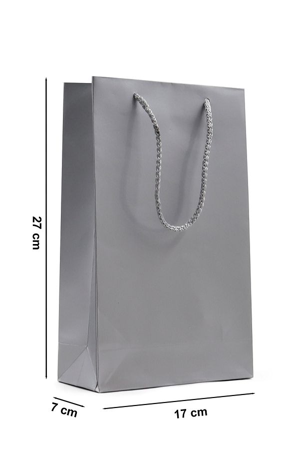 Gümüş Premium Karton Çanta 17 x 27 x 7 cm 2 Adet Hediye Poşeti - 3