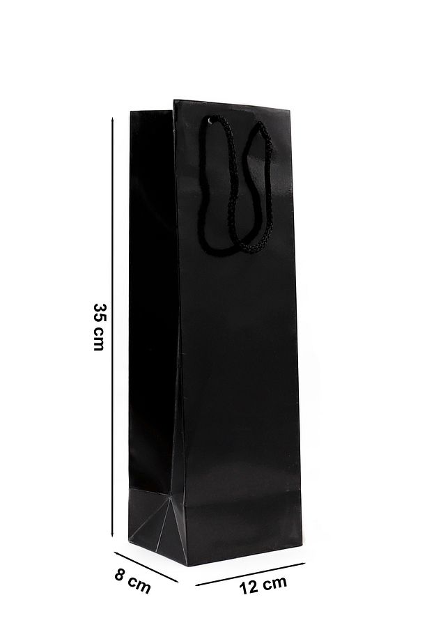 Şişe Boy Premium Siyah Karton Çanta 12 X 35 X 8 Cm Karton Poşet 3 Adet - 3