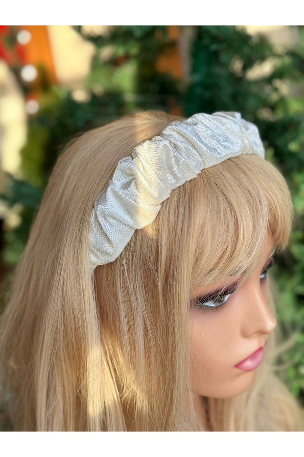 Imported trend fashion Velvet shiny shirred pleated wide crown women's children's crown cream ecru color
