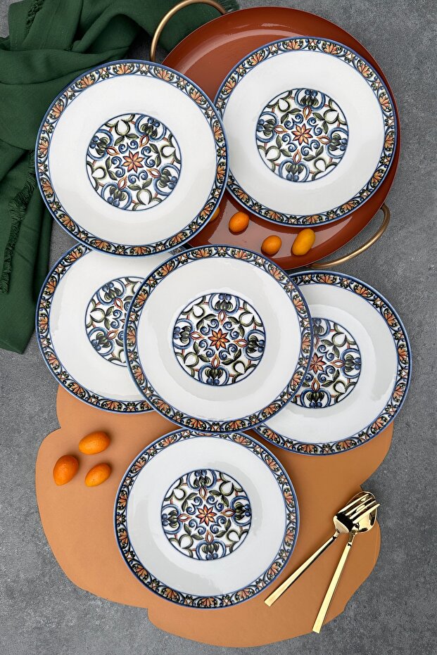 Verde 6-Person 19 cm Special Design Porcelain Cake Set Breakfast Presentation Plate