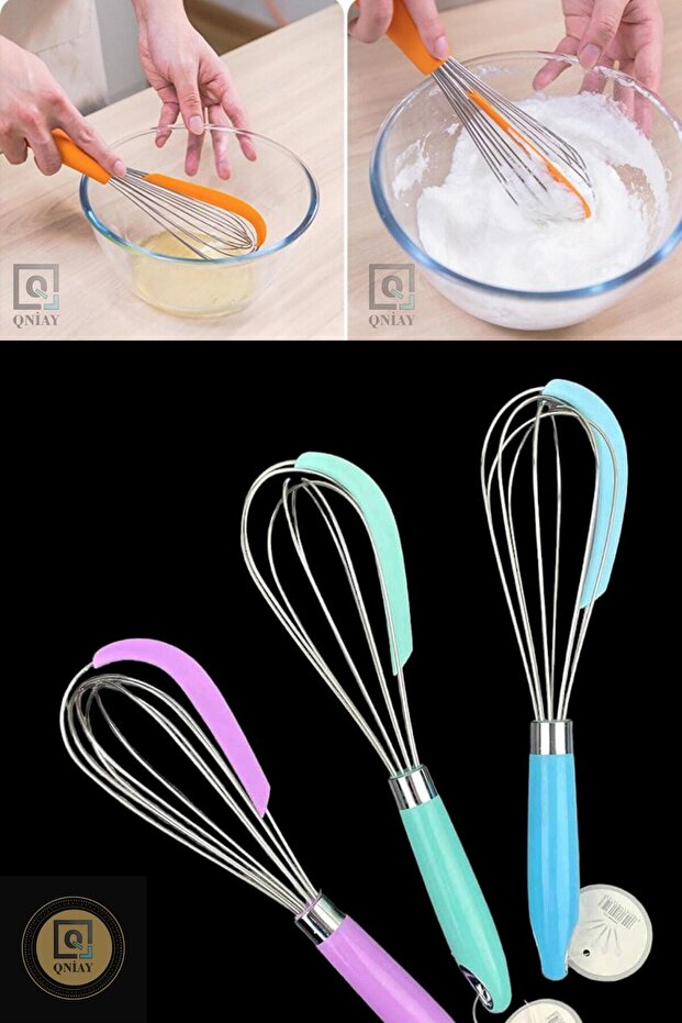 Practical New Stainless Steel Whisk with Stripping Egg Milk Flour Pastry Dumpling Donut Dessert Hand Whisk