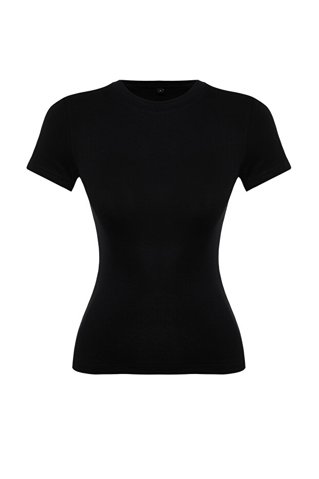 Siyah Viskoz/Yumuşak Kumaş Vücuda Oturan Esnek Örme Bluz TWOSS24BZ00296 - 7