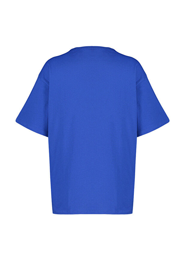 Saks %100 Kalın Pamuklu Oversize/Geniş Kalıp Bisiklet Yaka Örme T-Shirt TWOSS23TS00040 - 7