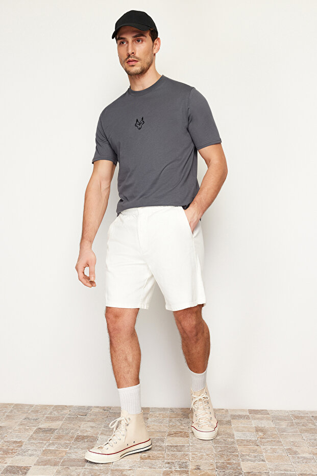 Antrasit Regular/Normal Kesim Kurt Nakışlı %100 Pamuklu T-Shirt TMNSS24TS00056 - 4