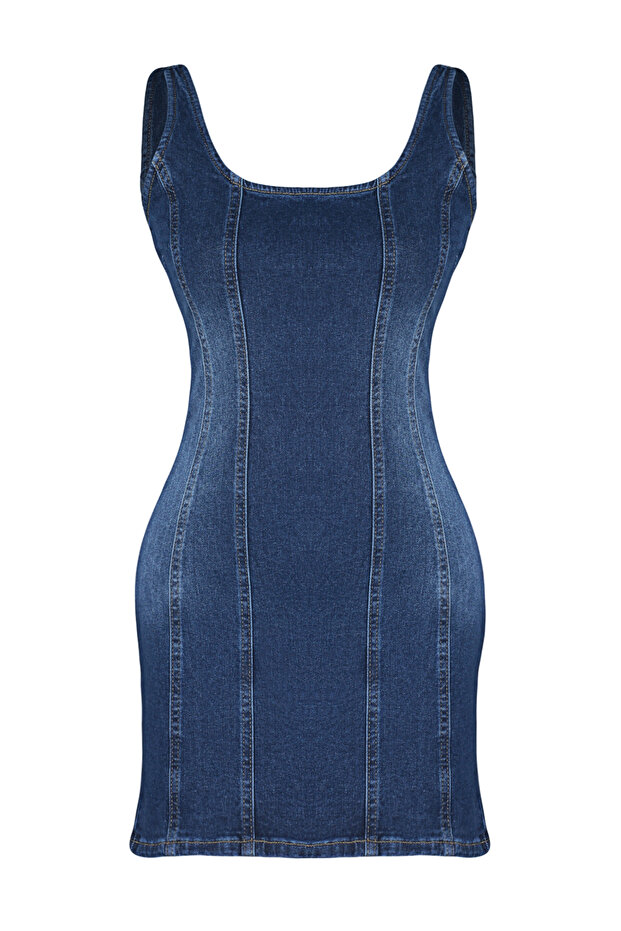 Mavi Dikiş Detaylı Fitted/Vücuda Oturan Mini Comfort/Esnek Denim Elbise TWOSS24EL00284 - 13