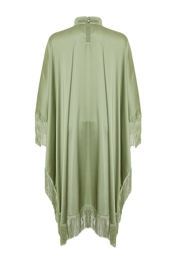 Khaki bojt részletes szatén szőtt kaftán estélyi ruha TCTSS24DB00038 - 10