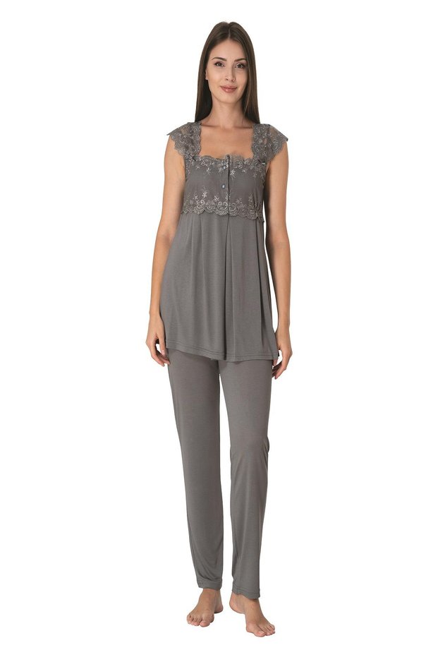 Smoked Lace Cotton Maternity Maternity Pajamas Set - Strappy