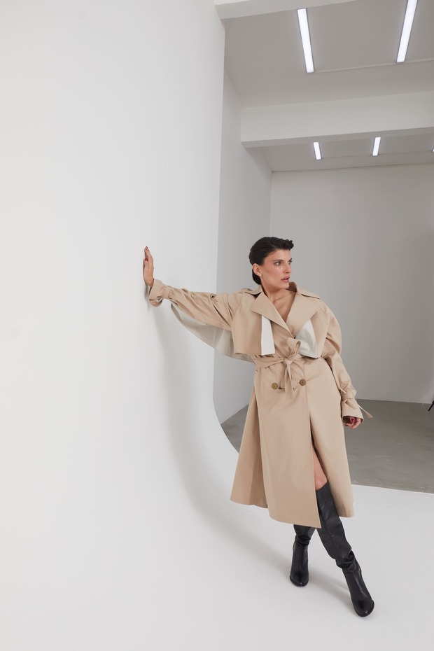 Bej Oversize Trençkot - 1