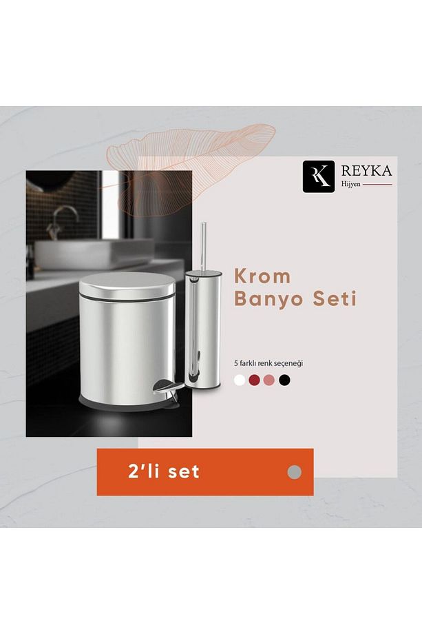 2'li Banyo Seti 3 Litre Çöp Kovası Wc Fırça Paslanmaz - 2