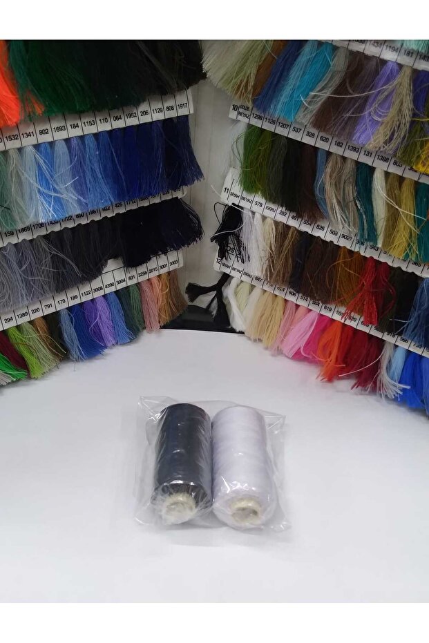 120No Polyester Sewing Thread 500-650Mt (2 Pcs) (Black-White)