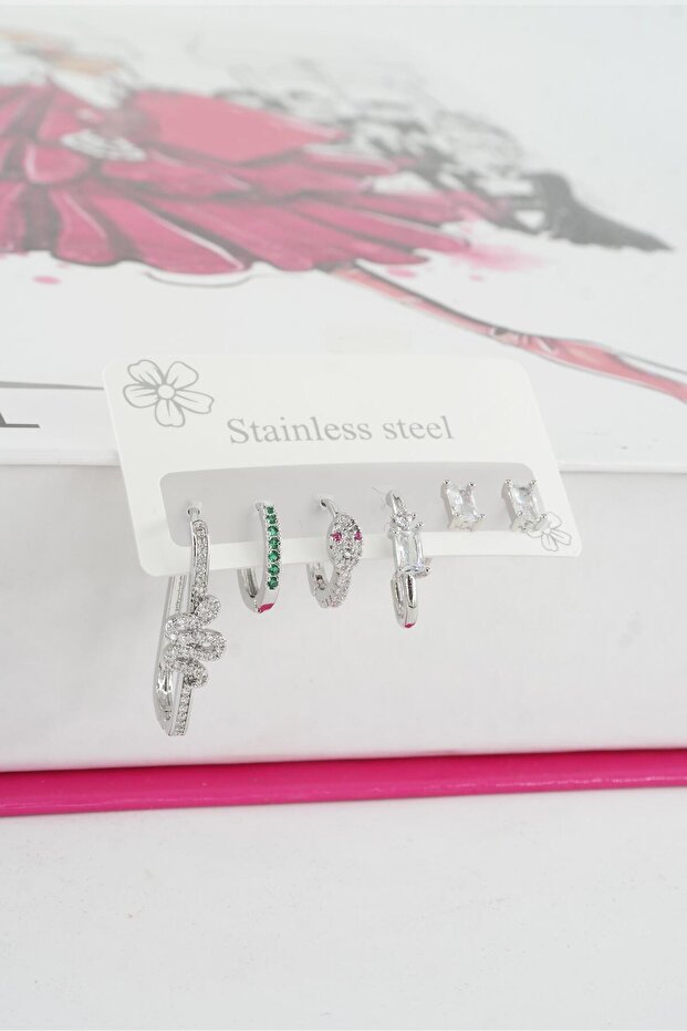 Women's Vip Series Special Design Baguette Zircon Stone 6-Piece Earring Set