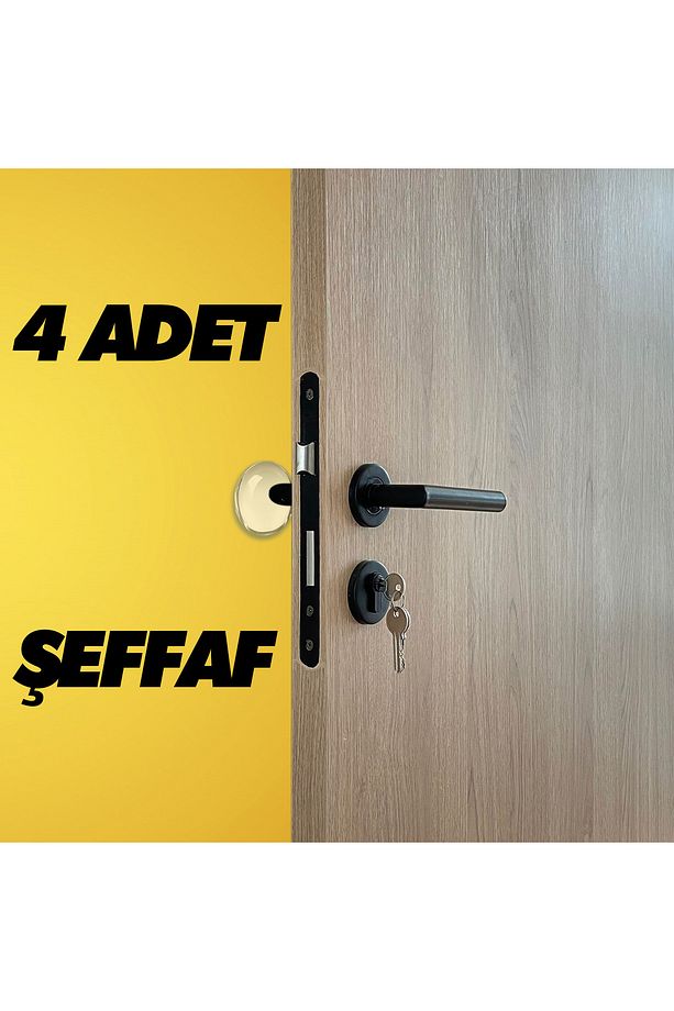 Yapışkanlı Kapı Stoperi Şeffaf 4 Adet Kapı Kolu Çarpma Engelleyici - 4